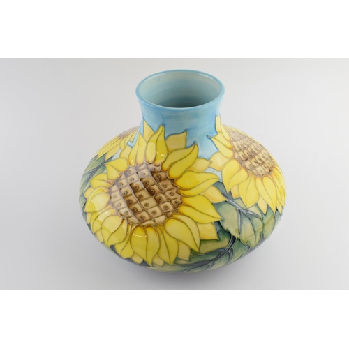 102 - Large Moorcroft squat vase in the Sunflowers design, 25cm diameter.