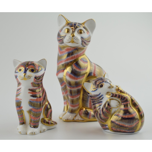 12 - Royal Crown Derby paperweights in the form of a Cat, a Sitting Kitten and a Playful Kitten, first qu... 