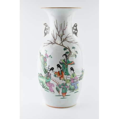 172 - Early 20th century Chinese Famille Rose large two handled vase with traditional scenes, 42.5cm tall,... 