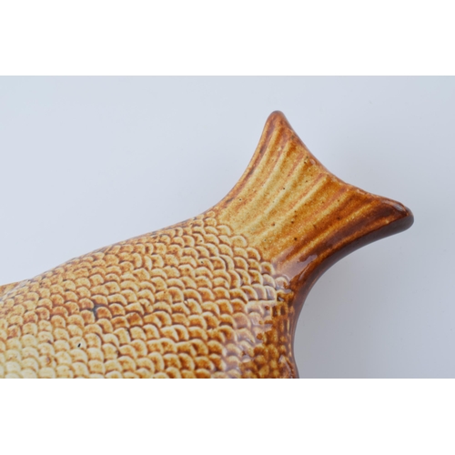 177 - 19th century saltglazed novelty fish spirit flask. Length 31cm.