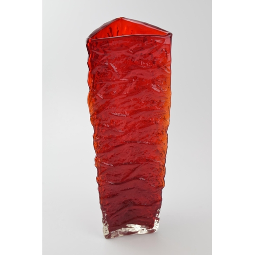 199 - White Friars style glass vase in a triangular prism form. Height 35.5cm.