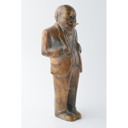 292 - Bronze figure of Sir Winston Churchill with a cigar, made from a sand casting, impressed 'CT 1943', ... 