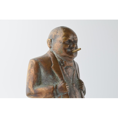 292 - Bronze figure of Sir Winston Churchill with a cigar, made from a sand casting, impressed 'CT 1943', ... 