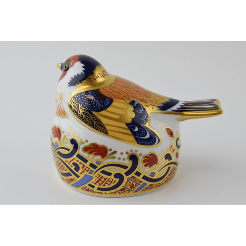 3 - Royal Crown Derby paperweight in the form of a Chaffinch Nesting, first quality with gold stopper.