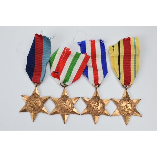 367 - A set of 4 World War Two star medals with ribbons to include The Africa Star, The France and Germany... 