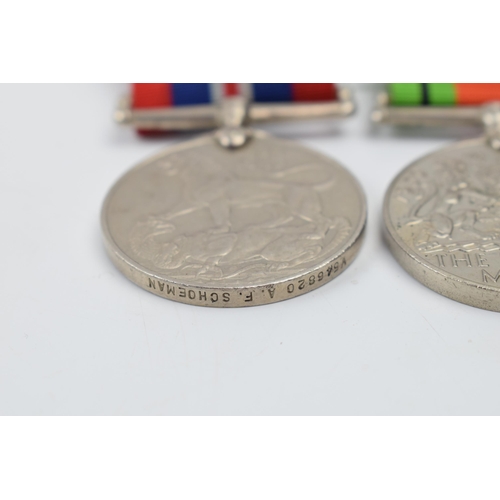 368 - World War Two medals to include 1939-1945 medal awarded to W546820 A F Schoeman with unnamed Defence... 