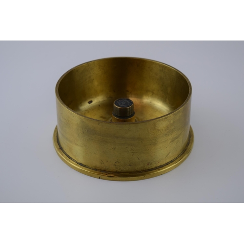 376 - Large 1958 brass shell base / trench art, 16.5cm diameter.