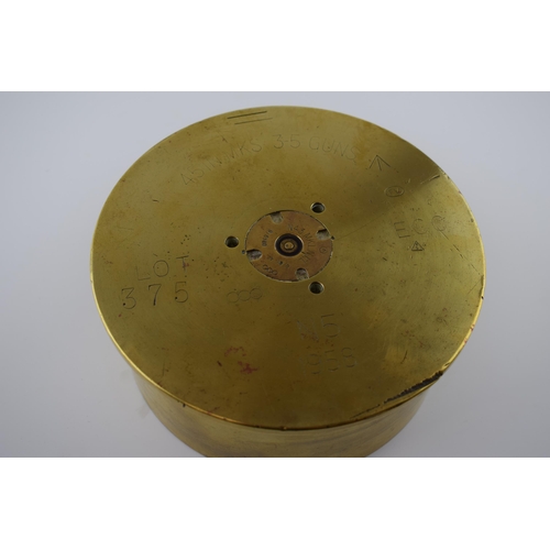 376 - Large 1958 brass shell base / trench art, 16.5cm diameter.