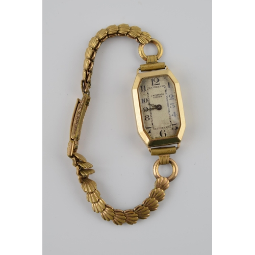 408 - Ladies 9ct gold cased J W Benson wristwatch on plated bracelet, Dennison case, fully hallmarked.