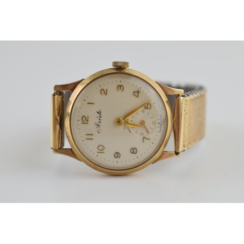 409 - 9ct gold cased Aristo gentleman's wristwatch on expanding strap, 30mm, in working order.