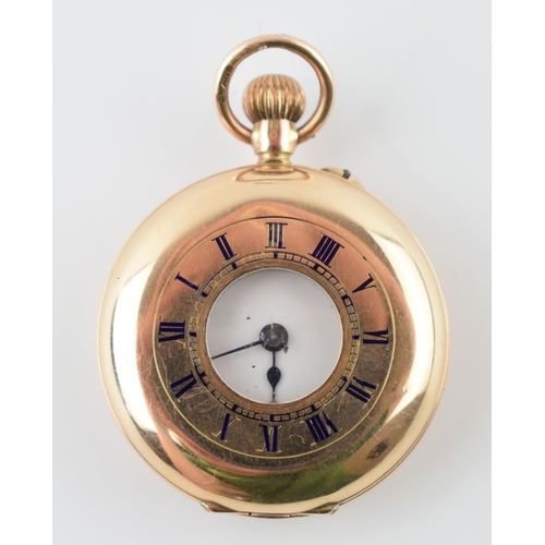 412 - 9ct gold ladies half hunter pocket watch with Arabic numerals, gross weight 21.7 grams.