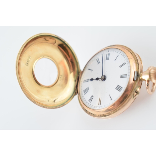 412 - 9ct gold ladies half hunter pocket watch with Arabic numerals, gross weight 21.7 grams.