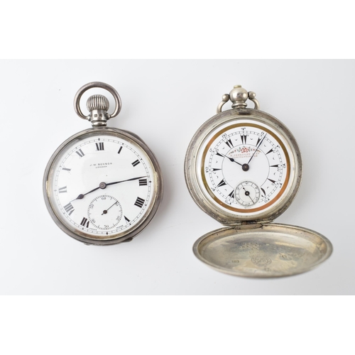 417 - A pair of silver pocket watches to include a sterling silver Benson open face pocket watch with a .8... 