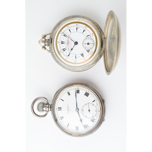 417 - A pair of silver pocket watches to include a sterling silver Benson open face pocket watch with a .8... 