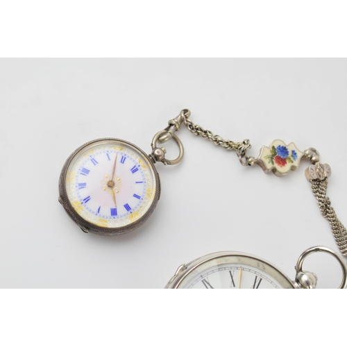 428 - A silver Waltham pocket watch with gold coloured hands with a ladies sterling silver pocket watch wi... 