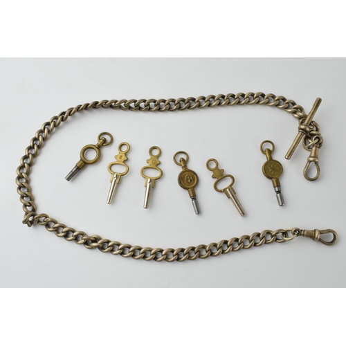 435 - Hallmarked silver Albert chain, 46.2 grams, 40cm long, with a collection of keys.