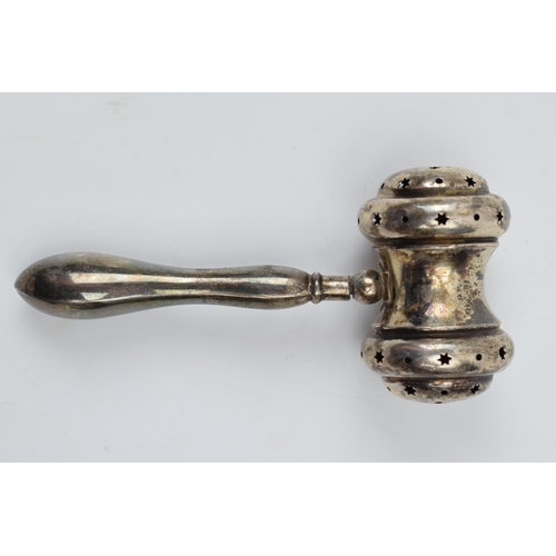 440 - Silver baby rattle in the form of an auctioneer's gavel, Birmingham 1919, 24.9 grams, 10.5cm long.