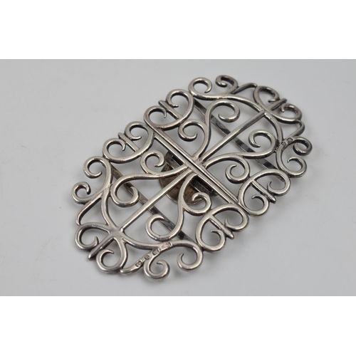 446 - Hallmarked silver large belt buckle, Birmingham 1894, 74.3 grams, 11.5cm wide.