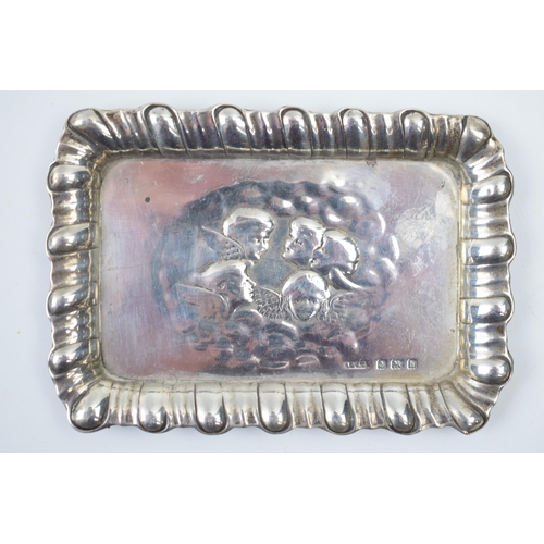 448 - Hallmarked silver tray with Reynold's Angels design, Birmingham 1907, 28.1 grams, 10cm diameter.