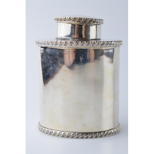 455 - Late Georgian / Victorian silver plated tea caddy with removable lid, 13cm tall.