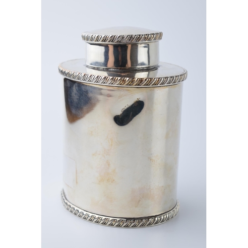 455 - Late Georgian / Victorian silver plated tea caddy with removable lid, 13cm tall.