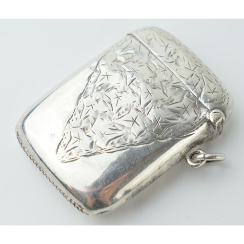 458 - Hallmarked silver vesta case with engraved decoration, 24.2 grams, Birmingham 1907.