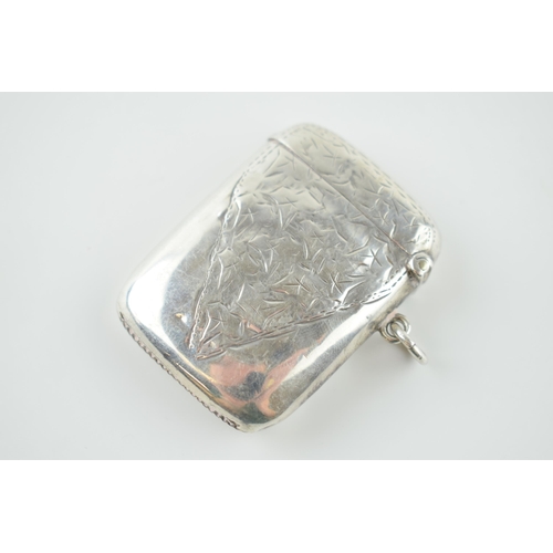 458 - Hallmarked silver vesta case with engraved decoration, 24.2 grams, Birmingham 1907.