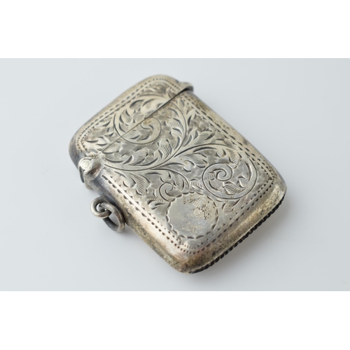 459 - Hallmarked silver vesta case with engraved decoration, 21.0 grams, Birmingham 1922.