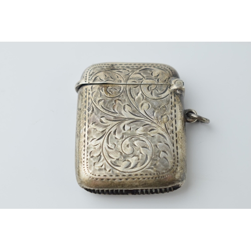 459 - Hallmarked silver vesta case with engraved decoration, 21.0 grams, Birmingham 1922.