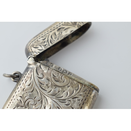 459 - Hallmarked silver vesta case with engraved decoration, 21.0 grams, Birmingham 1922.