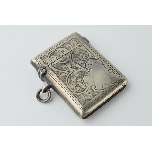 462 - Hallmarked silver vesta case with engraved decoration, 22.2 grams, Birmingham 1902.