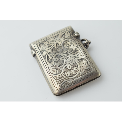 462 - Hallmarked silver vesta case with engraved decoration, 22.2 grams, Birmingham 1902.