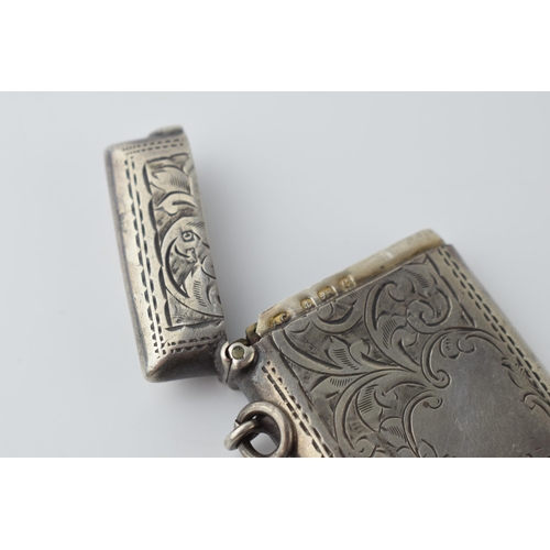 462 - Hallmarked silver vesta case with engraved decoration, 22.2 grams, Birmingham 1902.