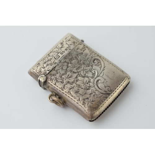 464 - Hallmarked silver vesta case with engraved decoration, 24.2 grams, Birmingham 1907.