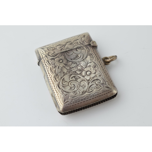 464 - Hallmarked silver vesta case with engraved decoration, 24.2 grams, Birmingham 1907.