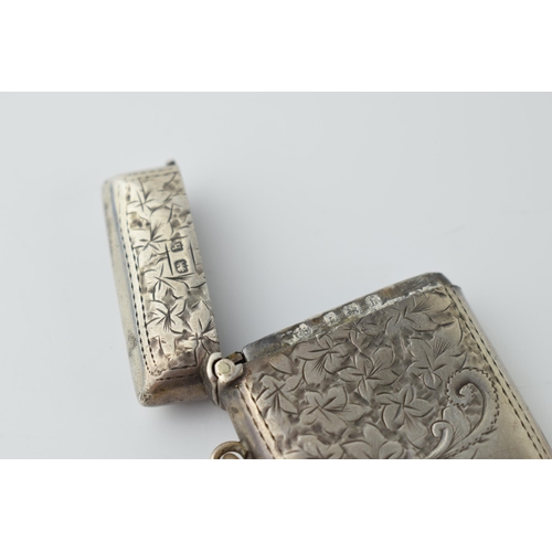 464 - Hallmarked silver vesta case with engraved decoration, 24.2 grams, Birmingham 1907.