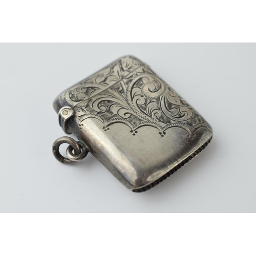 465 - Hallmarked silver vesta case with engraved decoration, 16.6 grams, Chester 1903.