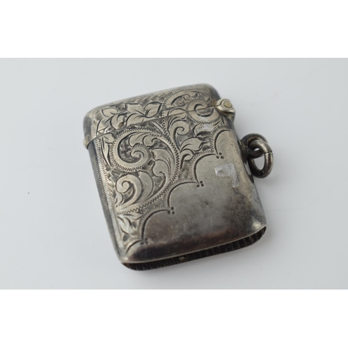 465 - Hallmarked silver vesta case with engraved decoration, 16.6 grams, Chester 1903.