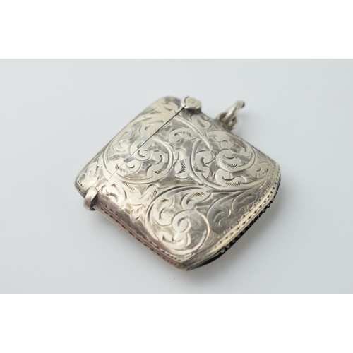 467 - Hallmarked silver vesta case with engraved decoration, 14.7 grams, Birmingham 1909.