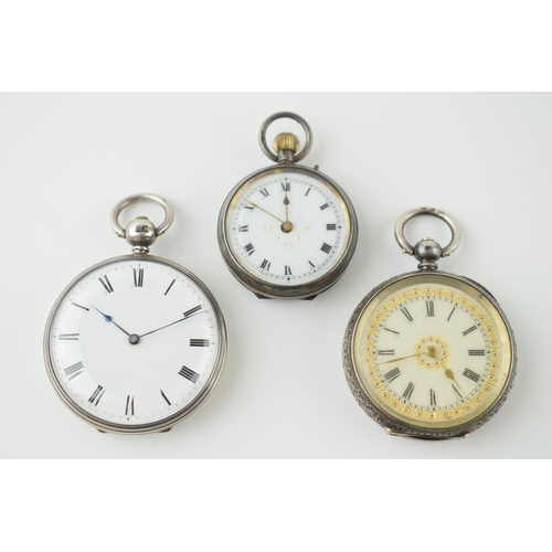 468 - A trio of silver ladies pocket / fob watches to include a 0.935 example with gold coloured hands and... 