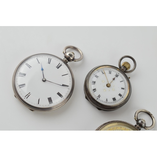 468 - A trio of silver ladies pocket / fob watches to include a 0.935 example with gold coloured hands and... 