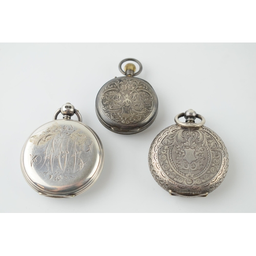 468 - A trio of silver ladies pocket / fob watches to include a 0.935 example with gold coloured hands and... 