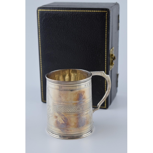 472 - Georgian silver tankard / christening cup, London 1800, 77.7 grams, 7cm tall, with inscription to ca... 