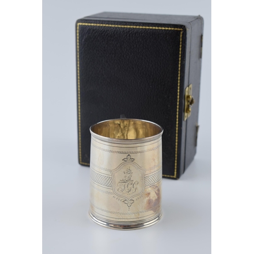 472 - Georgian silver tankard / christening cup, London 1800, 77.7 grams, 7cm tall, with inscription to ca... 