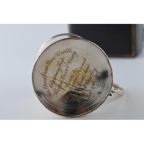 472 - Georgian silver tankard / christening cup, London 1800, 77.7 grams, 7cm tall, with inscription to ca... 