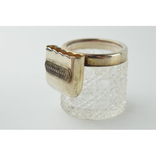 482 - Silver and glass matchstick holder and striker, Birmingham 1900 TH Hazelwood, 4.5cm tall.