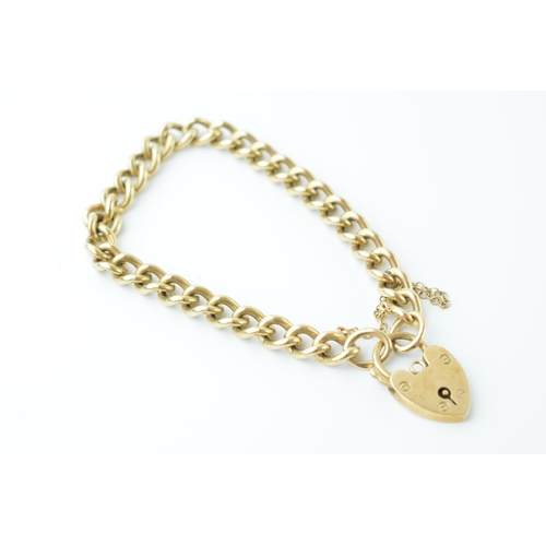 549 - 9ct gold curb link bracelet with heart shaped padlock, with safety chain, fully hallmarked, 23.1 gra... 