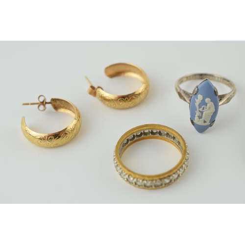 556 - Two pairs of 9ct gold earrings, 1 pair set with stones, 3.5 grams, together with 9ct gold and silver... 