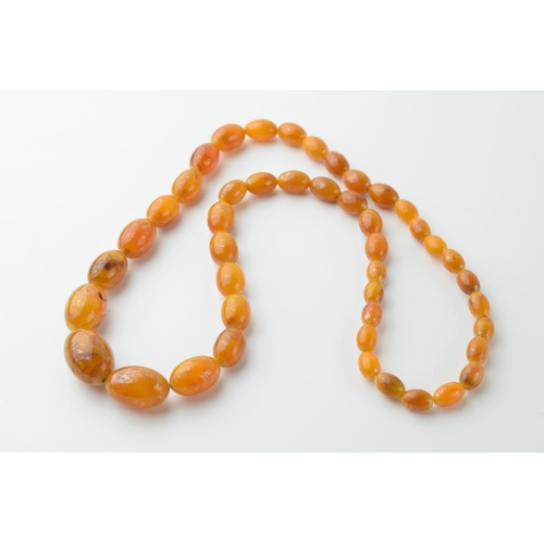 559 - A graduated set of amber style beads, circa 45+ grams, circa 70cm long (end to end).