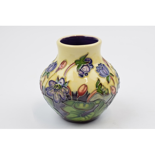 89 - Boxed Moorcroft vase in the Hepatica pattern, 35/3, silver line, 8.5cm tall.